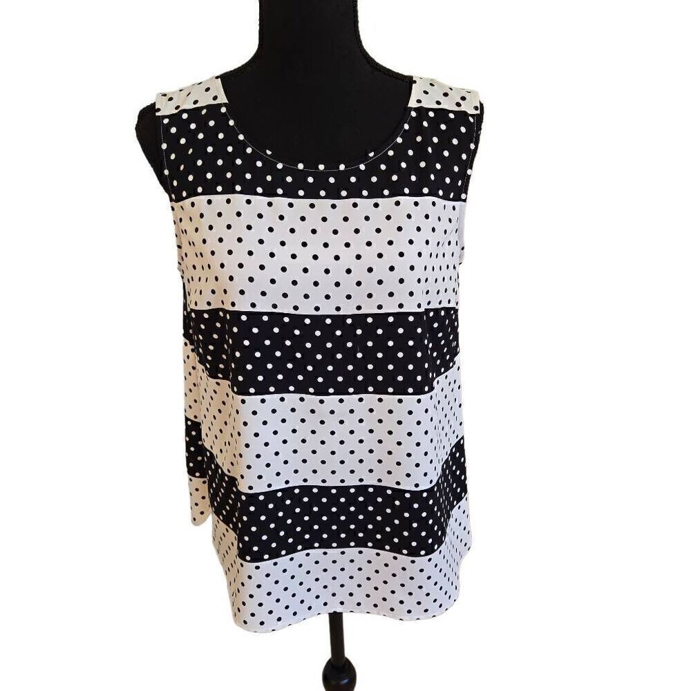 Talbots Womens Black White Polka Dot Sleeveless Blouse Large